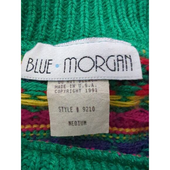 VTG BLUE MORGAN Multicolor Striped Geometric Acrylic Sweater Women's size M - Picture 3 of 4